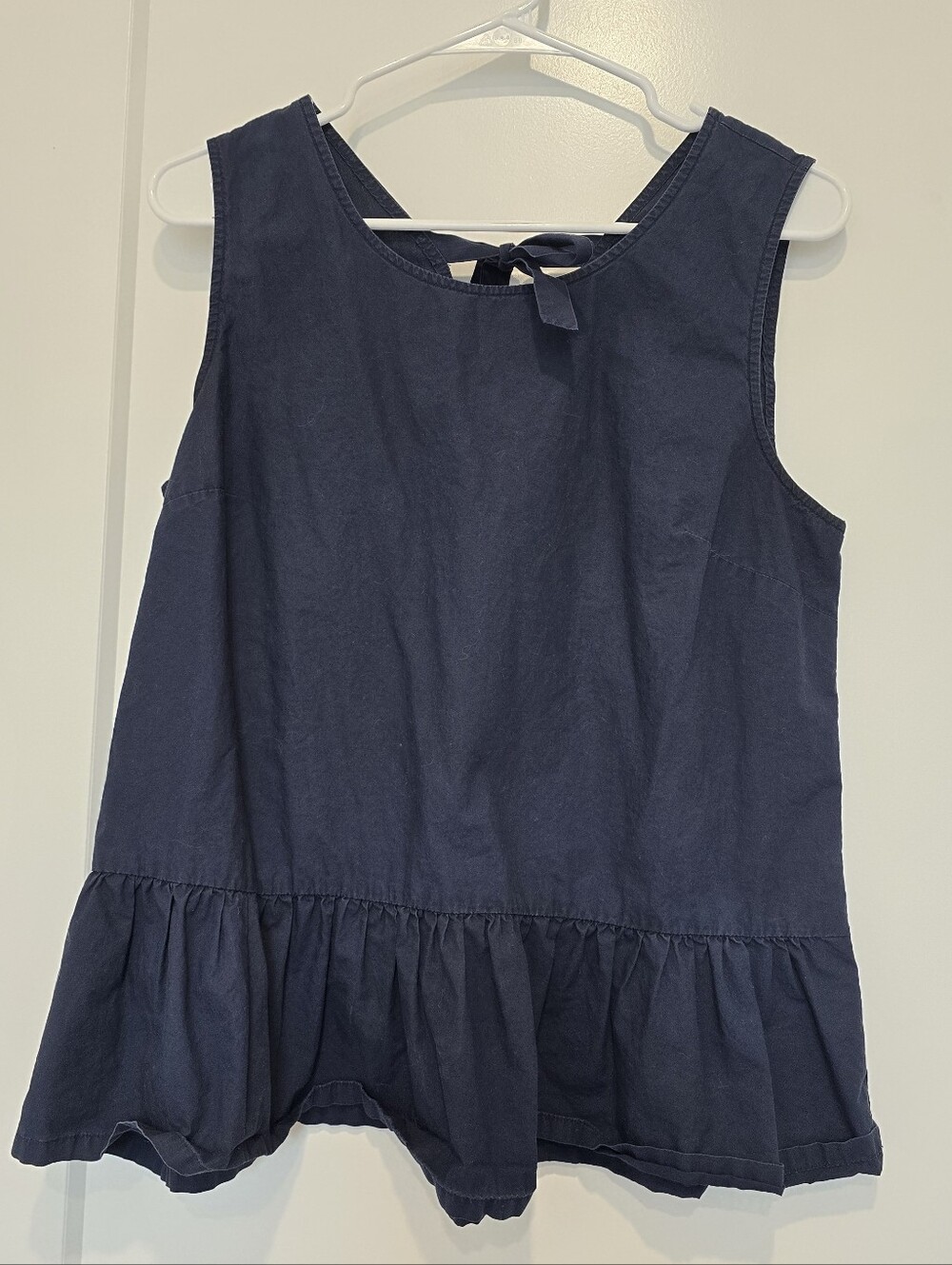 J. Crew Navy Sleeveless Peplum Top with Back Ties 100% Cotton